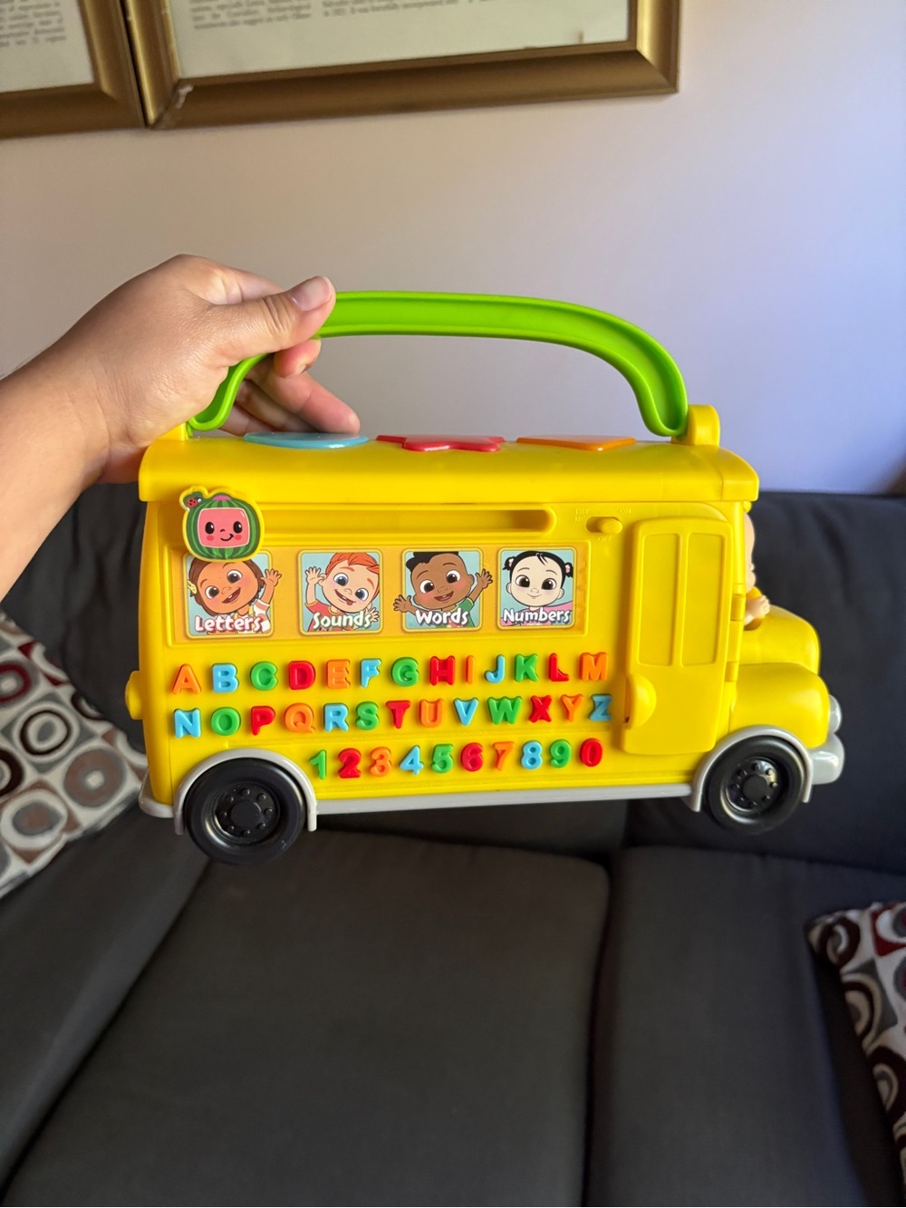 Interactive Alphabet & Numbers School Bus Toy - Yellow with Green Handle